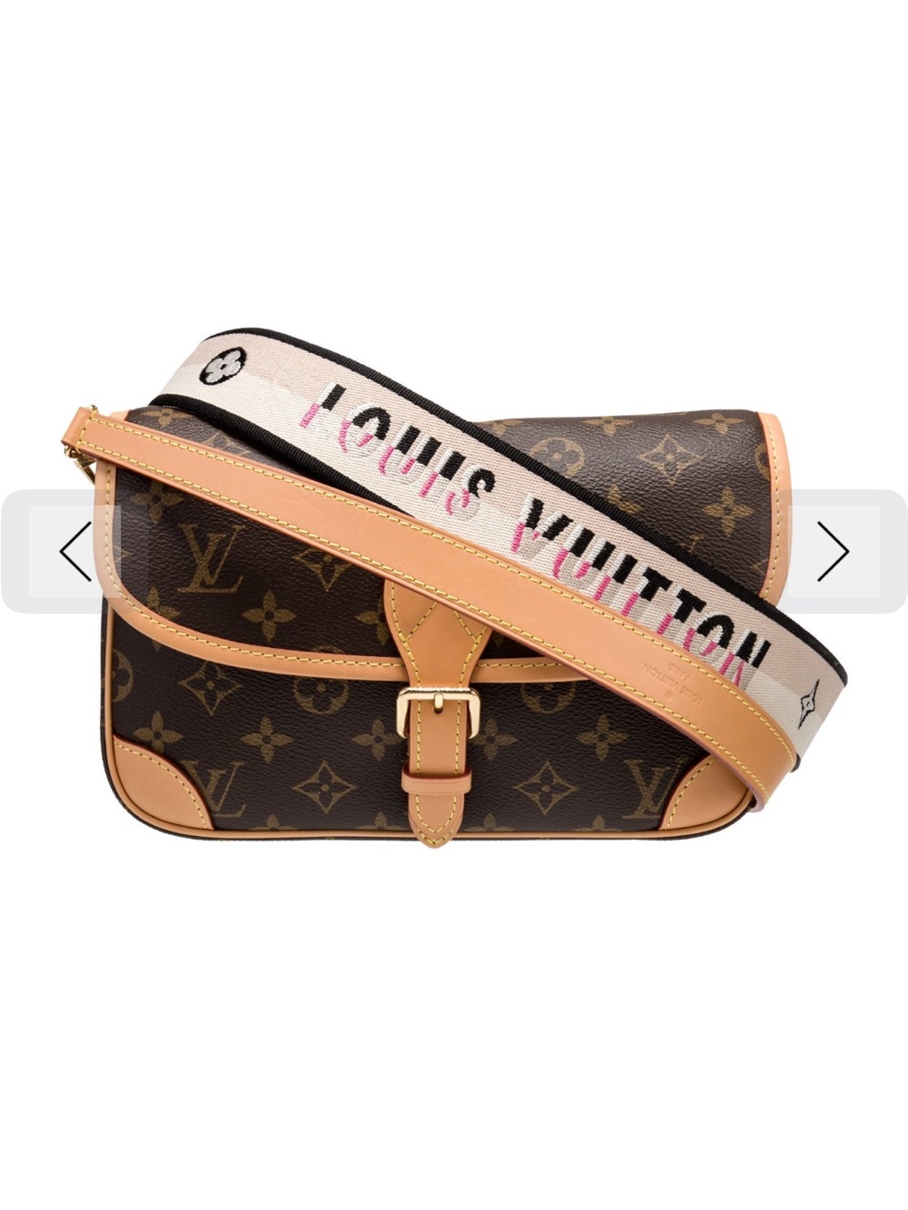 Authentic Louis Vuitton Diane Monogram Crossbody with Beige and Pink Branded Str